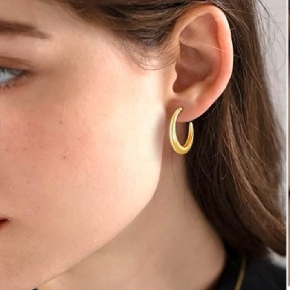 #58 14k Gold Plated  C shape Hoop Earrings - Picture 2 of 7